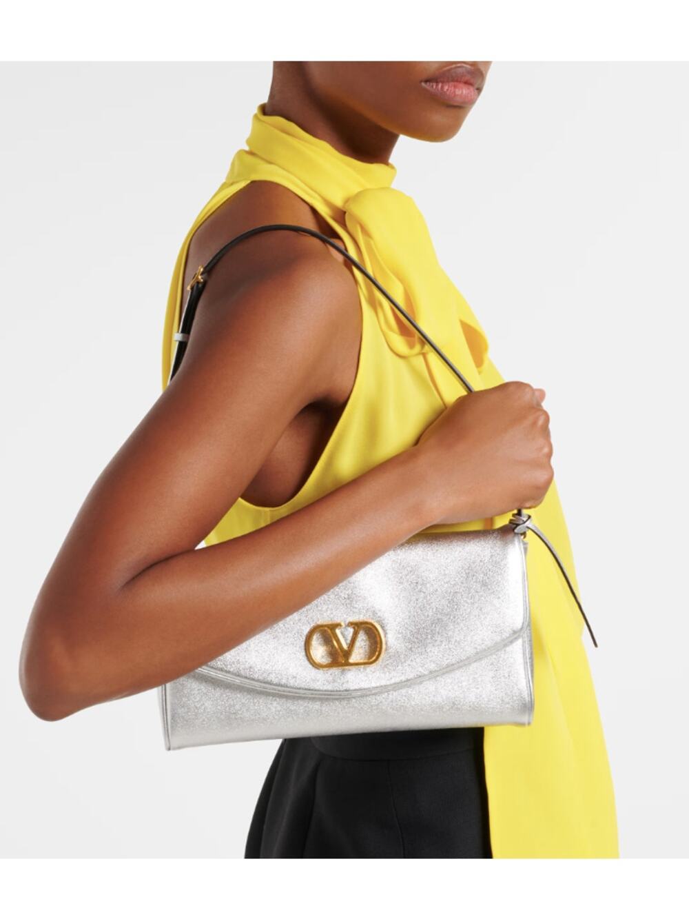 NEW VALENTINO $2300 SILVER V LOGO SHOULDER CLUTCH BAG PURSE NWT AUTH!
